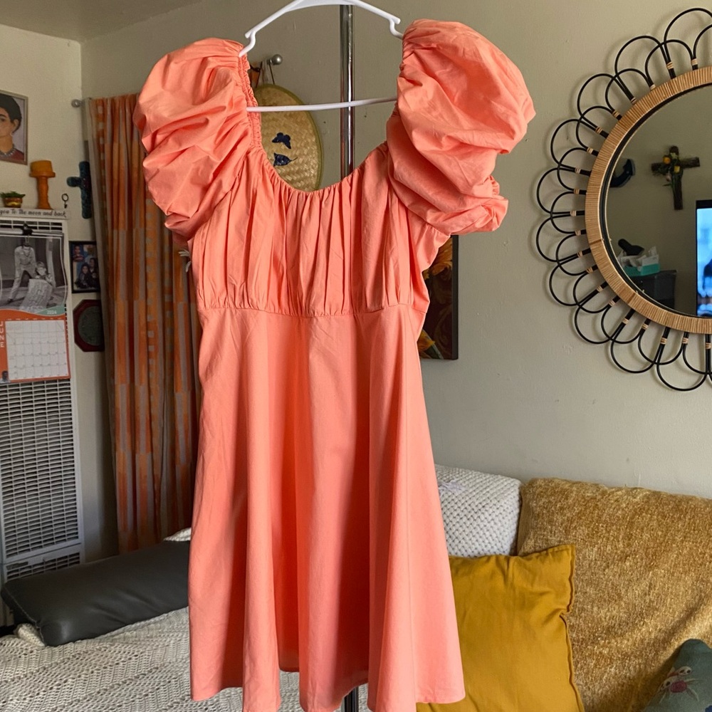 Abercrombie & Fitch Coral Puff Sleeve Dress